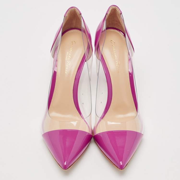 Pre Owned Gianvito Rossi Pink Patent Leather and PVC Plexi Pumps Size 38.5