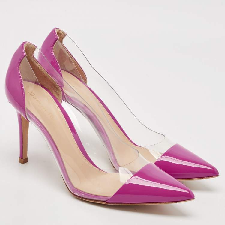 Pre Owned Gianvito Rossi Pink Patent Leather and PVC Plexi Pumps Size 38.5