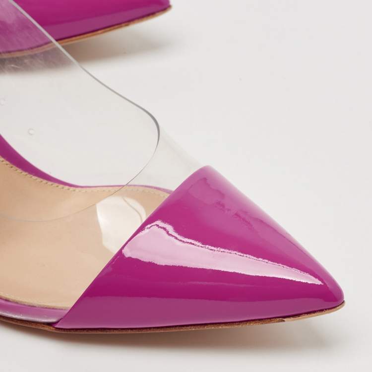 Pre Owned Gianvito Rossi Pink Patent Leather and PVC Plexi Pumps Size 38.5