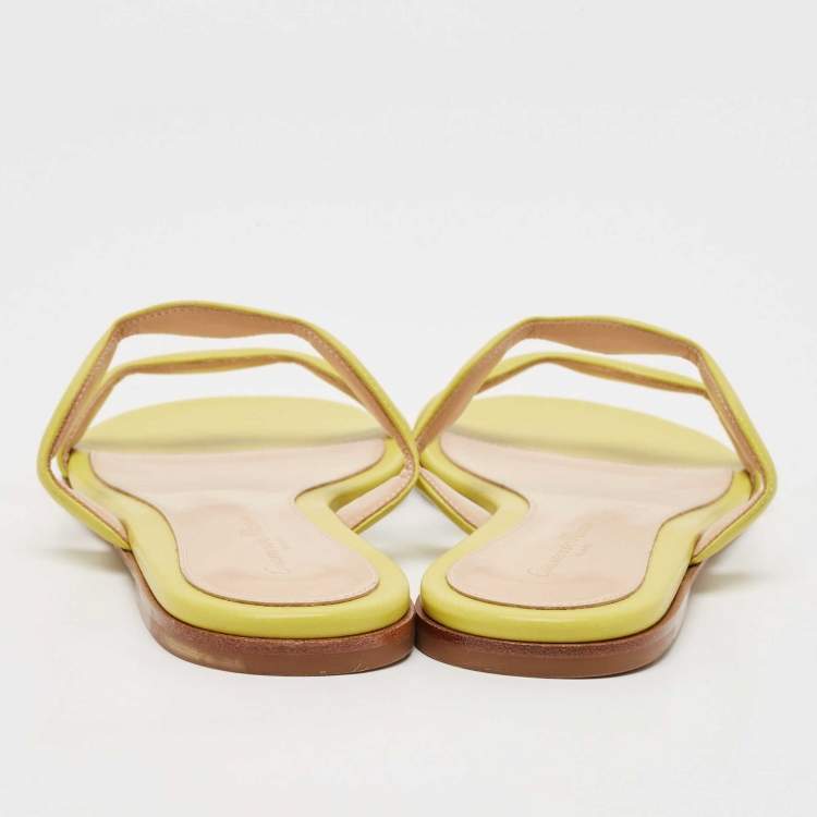Pre Owned Gianvito Rossi Green Leather Wavy Flat Slides Size 39