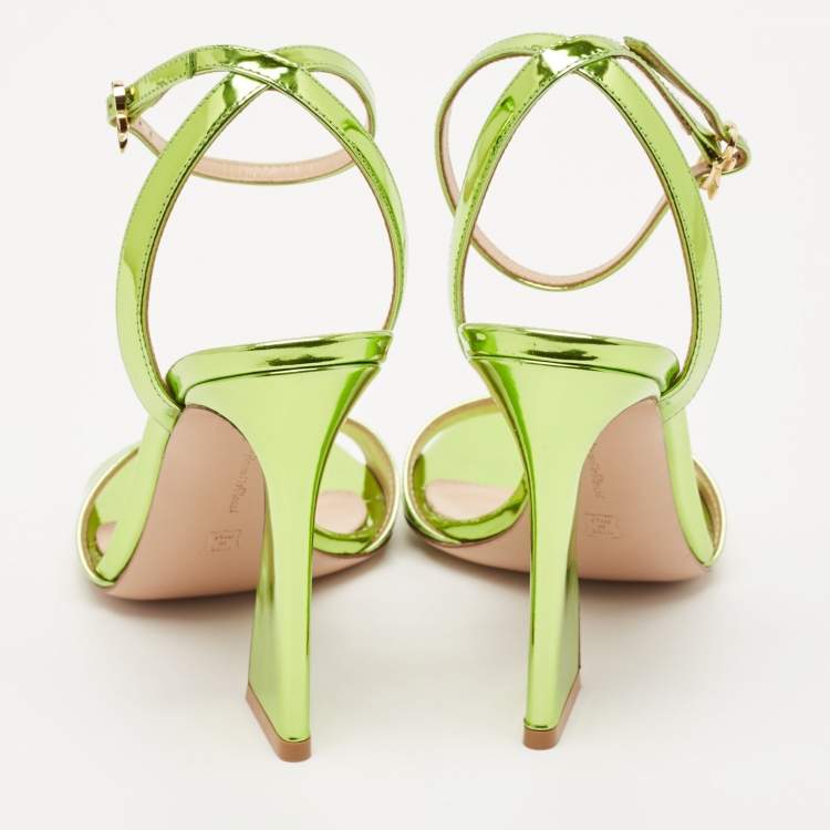 Pre Owned Gianvito Rossi Green Patent Leather Aura Ankle Strap Sandals Size 37.5