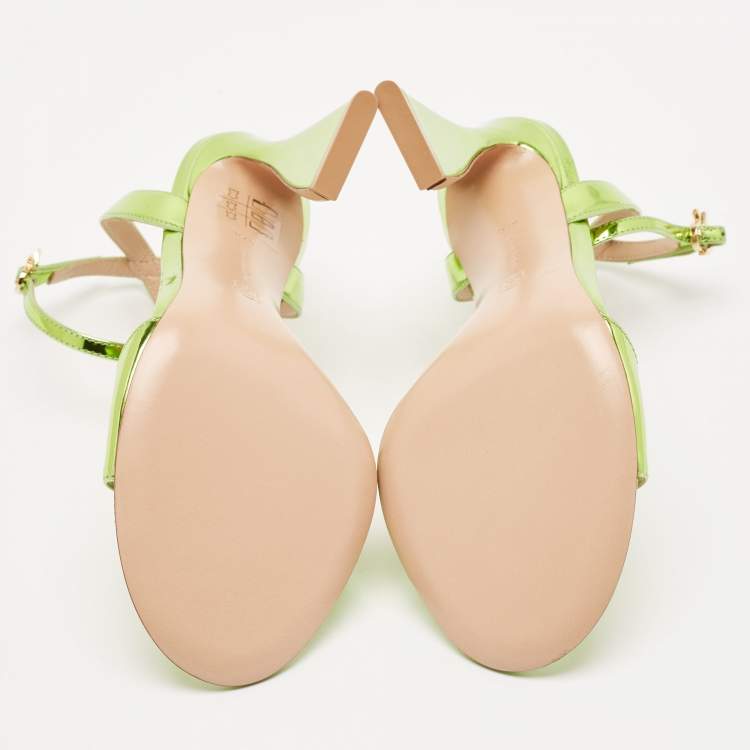 Pre Owned Gianvito Rossi Green Patent Leather Aura Ankle Strap Sandals Size 37.5
