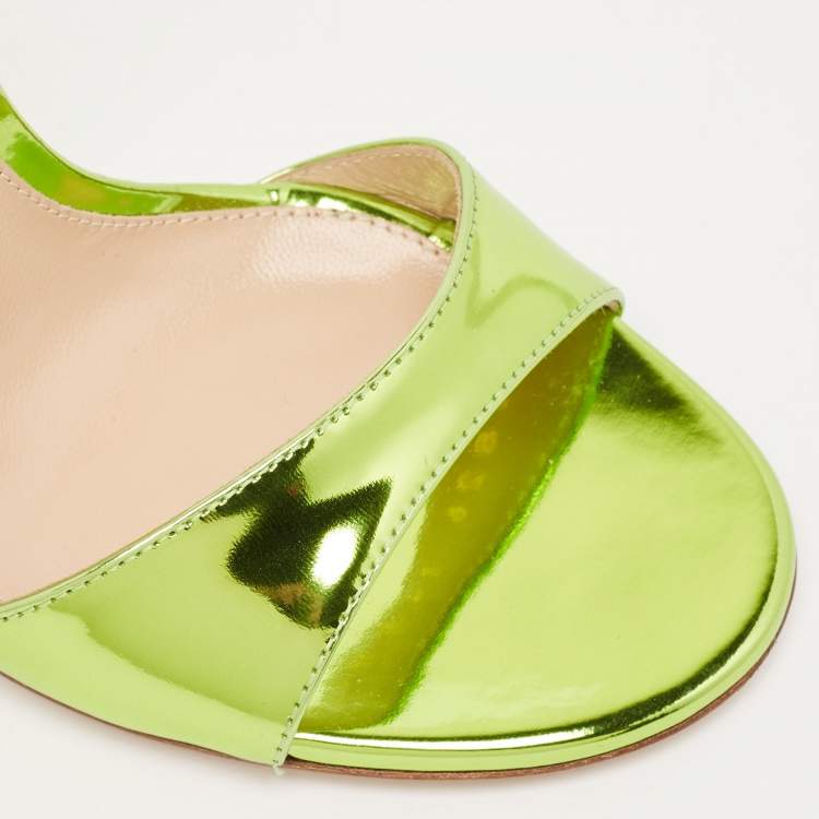 Pre Owned Gianvito Rossi Green Patent Leather Aura Ankle Strap Sandals Size 37.5