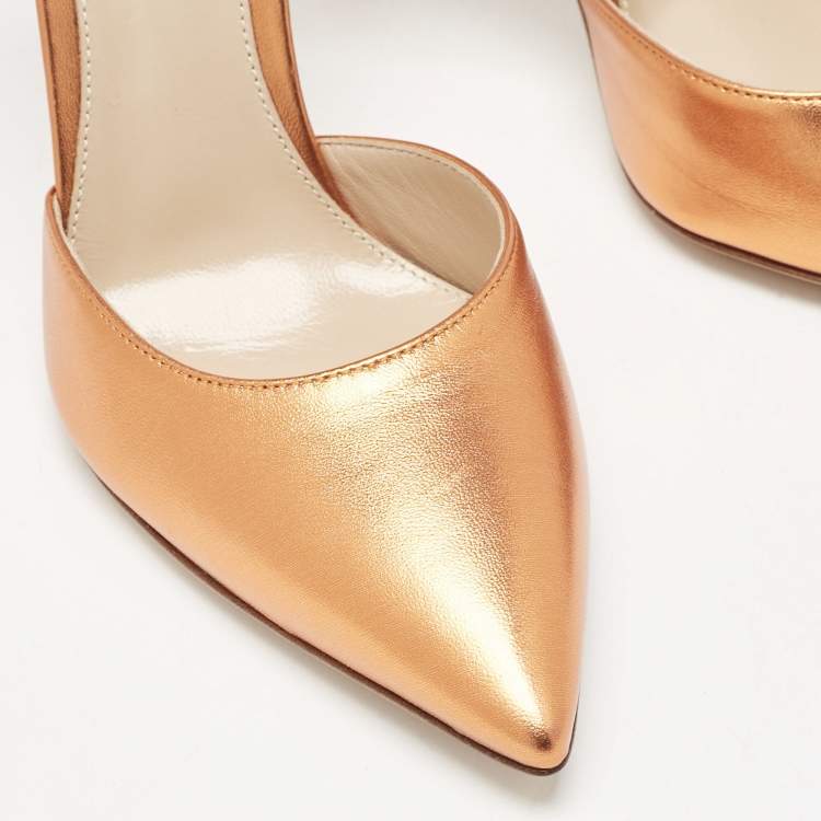 Pre Owned Gianvito Rossi Metallic Orange Leather Fleur Sandals Size 35.5