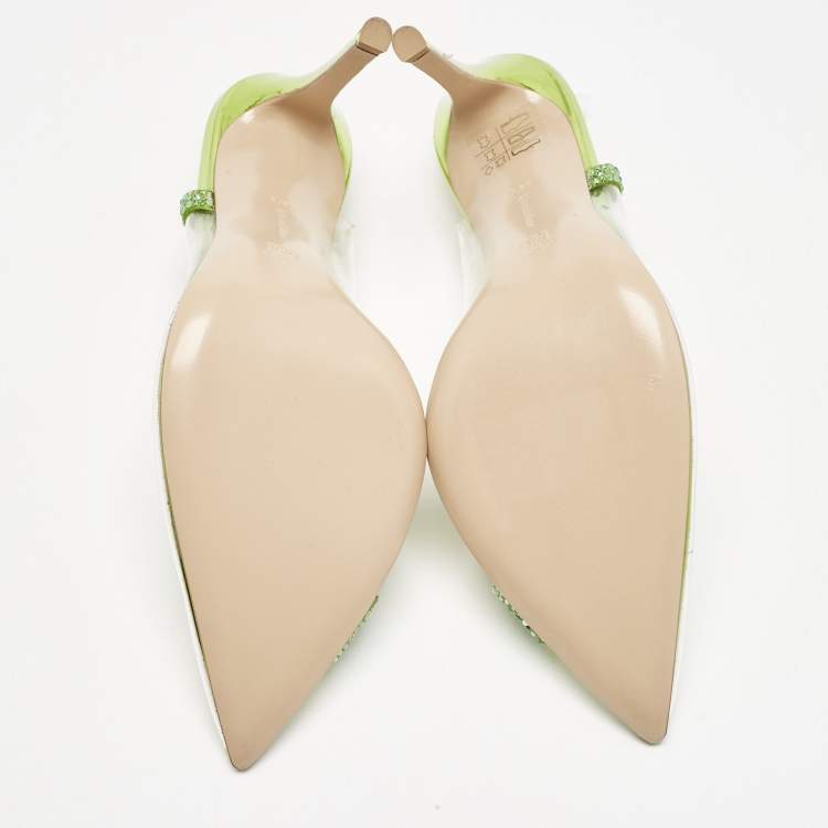 Pre Owned Gianvito Rossi Transparent/Green PVC and Suede Embellished Hortensia Pumps Size 38.5