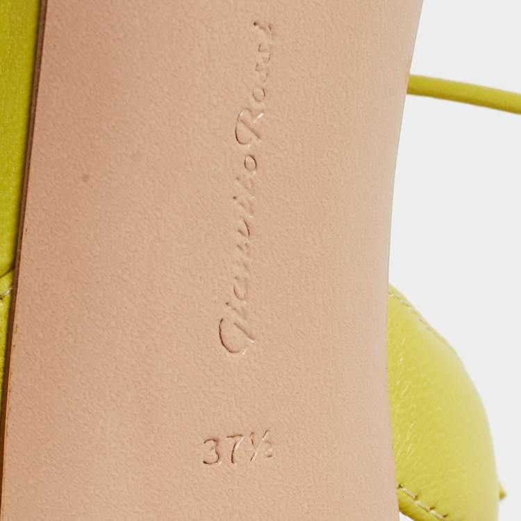 Pre Owned Gianvito Rossi Green Leather Wavy Ankle Tie Sandals Size 37.5