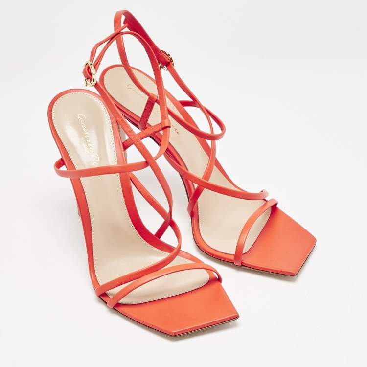 Pre Owned Gianvito Rossi Poppy Red Leather Manilla Sandals Size 39
