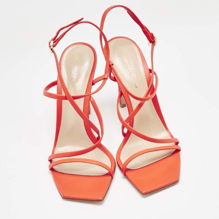 Pre Owned Gianvito Rossi Poppy Red Leather Manilla Sandals Size 39