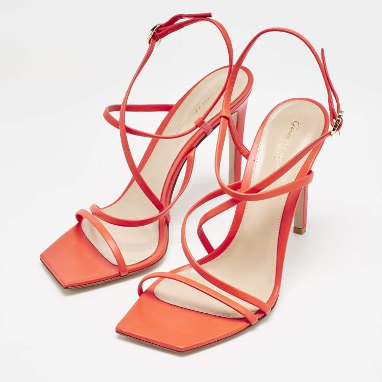 Pre Owned Gianvito Rossi Poppy Red Leather Manilla Sandals Size 39