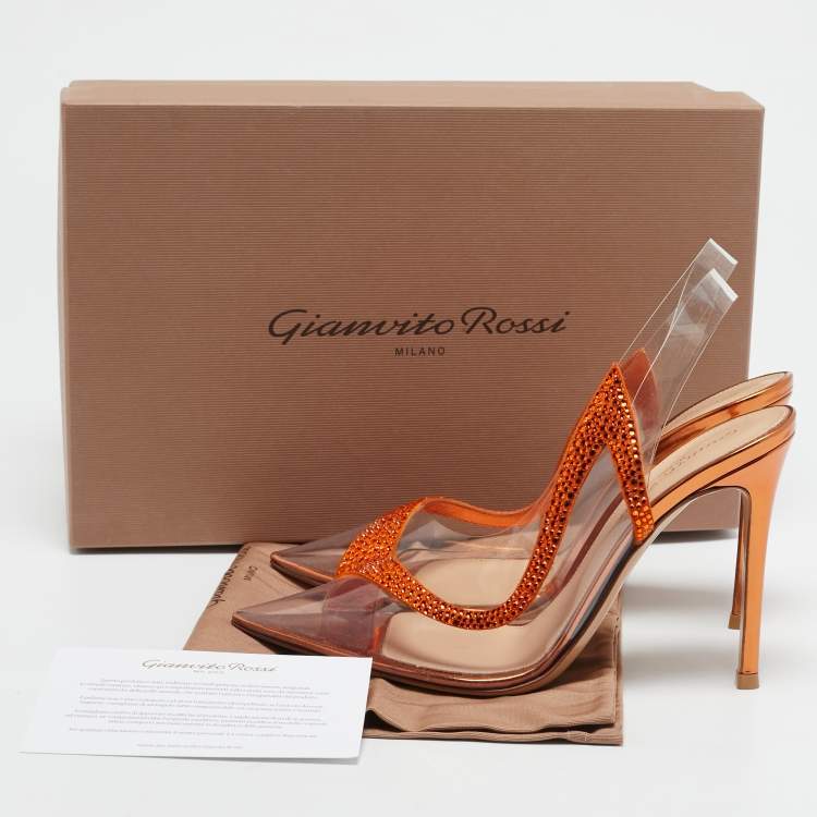 Pre Owned Gianvito Rossi Transparent/Orange PVC and Suede Embellished Hortensia Pumps Size 37