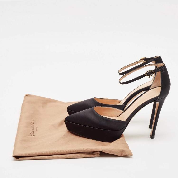Pre Owned Gianvito Rossi Black Satin Platform Ankle Strap Sandals Size 37