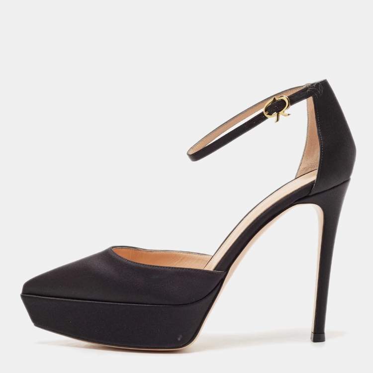 Pre Owned Gianvito Rossi Black Satin Platform Ankle Strap Sandals Size 37