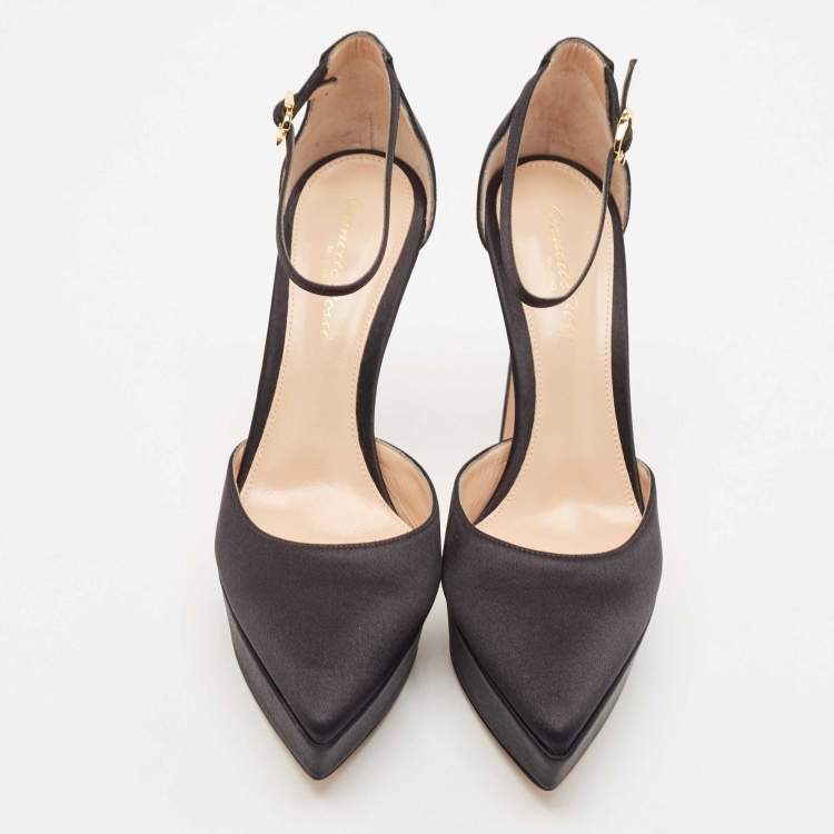 Pre Owned Gianvito Rossi Black Satin Platform Ankle Strap Sandals Size 37