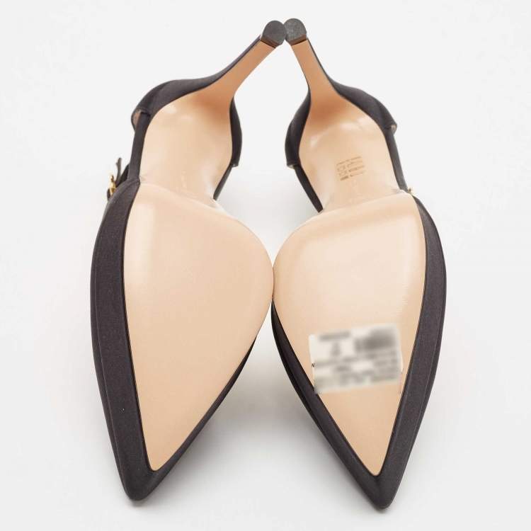 Pre Owned Gianvito Rossi Black Satin Platform Ankle Strap Sandals Size 37