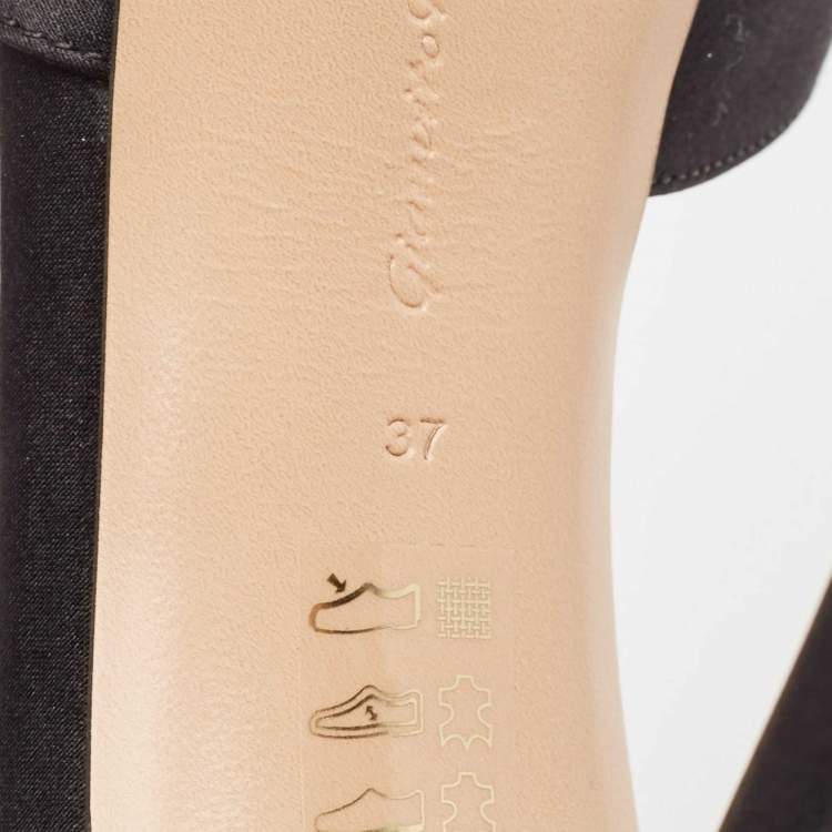 Pre Owned Gianvito Rossi Black Satin Platform Ankle Strap Sandals Size 37