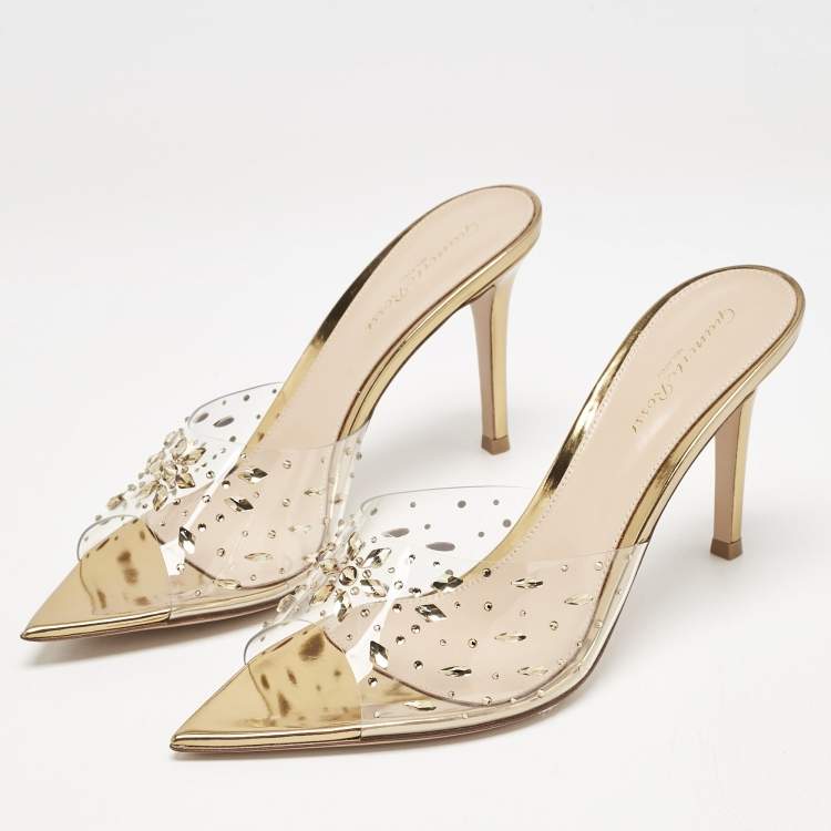 Pre Owned Gianvito Rossi Transparent PVC and Leather Halley Mules Size 39