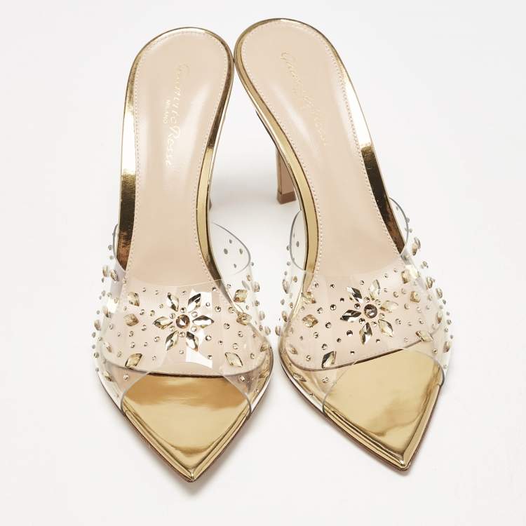 Pre Owned Gianvito Rossi Transparent PVC and Leather Halley Mules Size 39