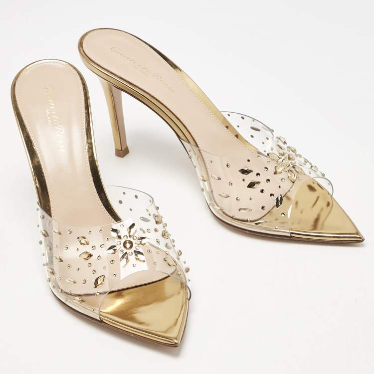 Pre Owned Gianvito Rossi Transparent PVC and Leather Halley Mules Size 39