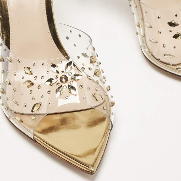 Pre Owned Gianvito Rossi Transparent PVC and Leather Halley Mules Size 39