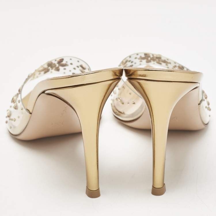 Pre Owned Gianvito Rossi Transparent PVC and Leather Halley Mules Size 39