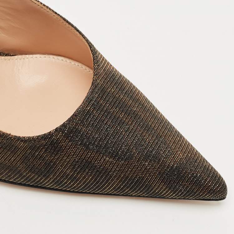 Pre Owned Gianvito Rossi Brown Glitter Fabric  Ribbon Slingback Pumps Size 39