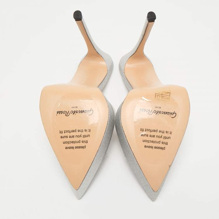 Pre Owned Gianvito Rossi Silver Glitter PVC Betty Platform Slide Sandals Size 39