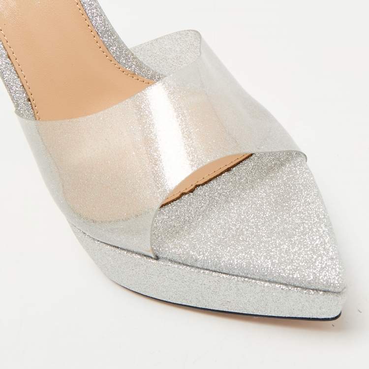 Pre Owned Gianvito Rossi Silver Glitter PVC Betty Platform Slide Sandals Size 39