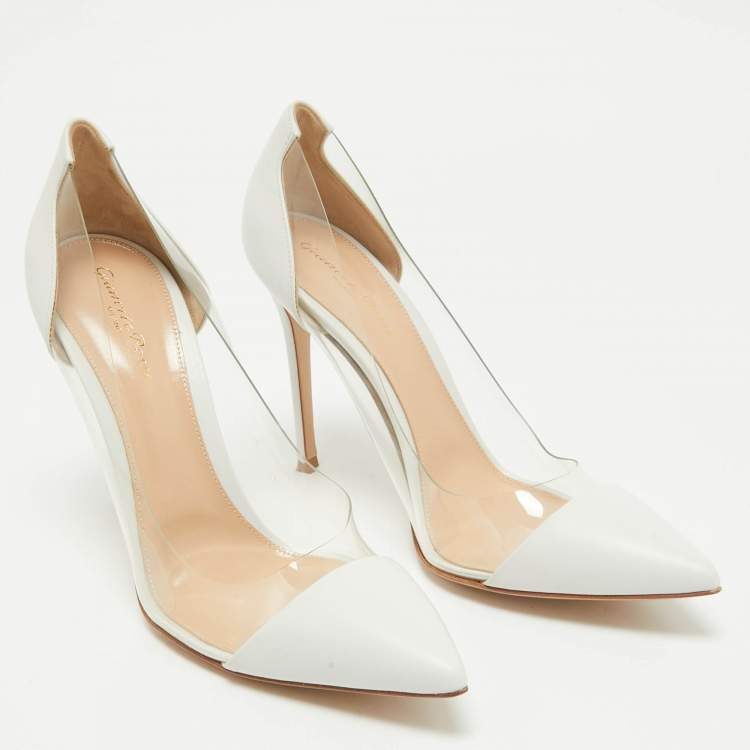 Pre Owned Gianvito Rossi White/Transparent Leather and PVC Plexi Pumps Size 41