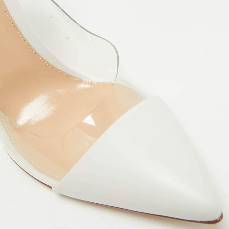 Pre Owned Gianvito Rossi White/Transparent Leather and PVC Plexi Pumps Size 41