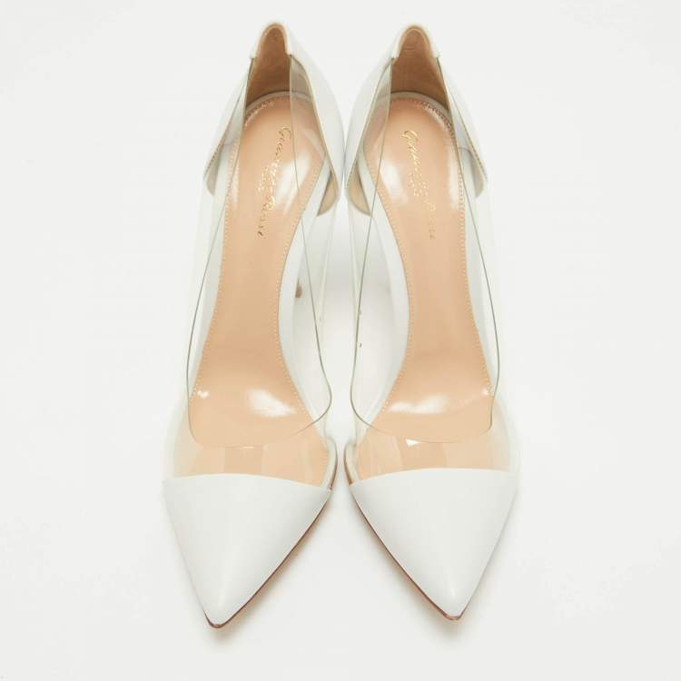 Pre Owned Gianvito Rossi White/Transparent Leather and PVC Plexi Pumps Size 41