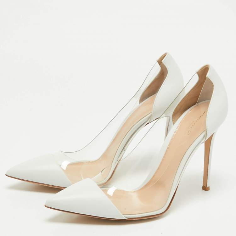 Pre Owned Gianvito Rossi White/Transparent Leather and PVC Plexi Pumps Size 41