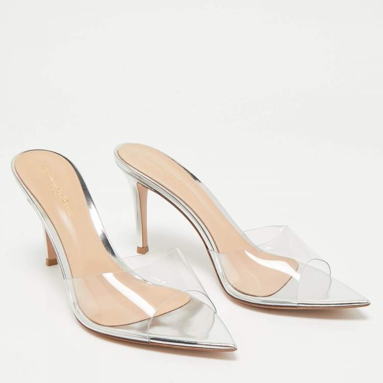 Pre Owned Gianvito Rossi Silver PVC Plexi Illusions Slide Sandals Size 38.5