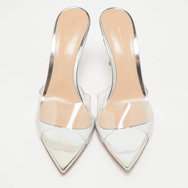 Pre Owned Gianvito Rossi Silver PVC Plexi Illusions Slide Sandals Size 38.5