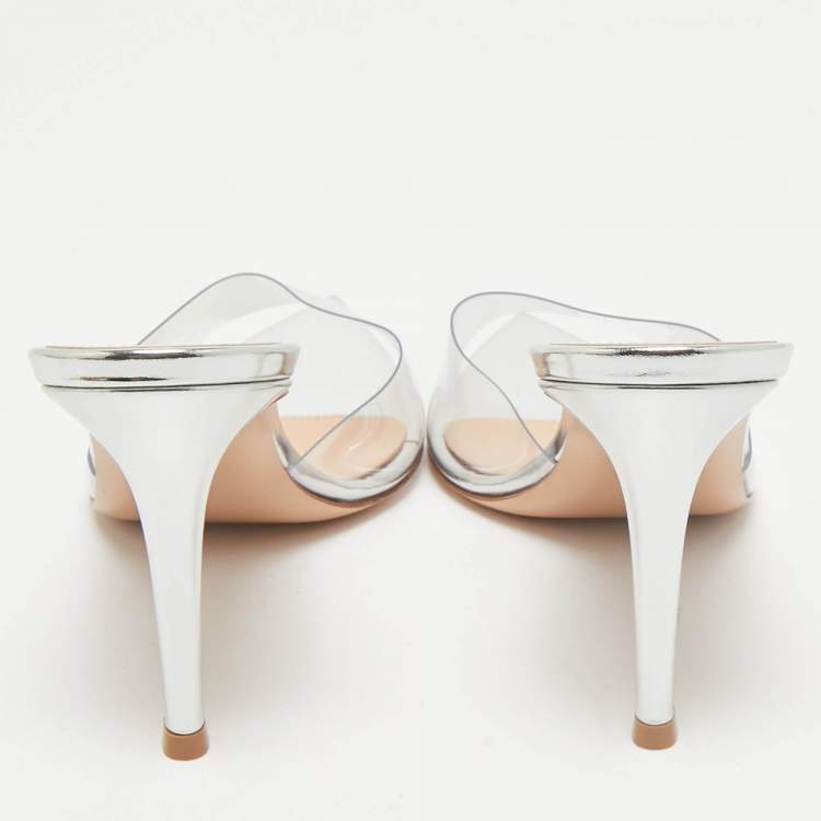 Pre Owned Gianvito Rossi Silver PVC Plexi Illusions Slide Sandals Size 38.5