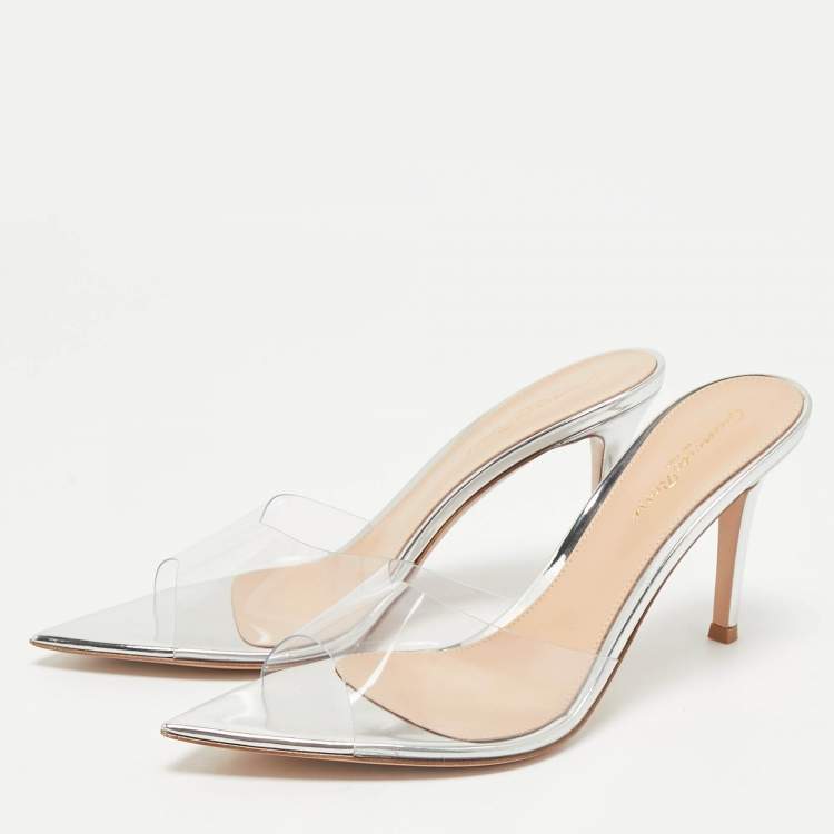 Pre Owned Gianvito Rossi Silver PVC Plexi Illusions Slide Sandals Size 38.5