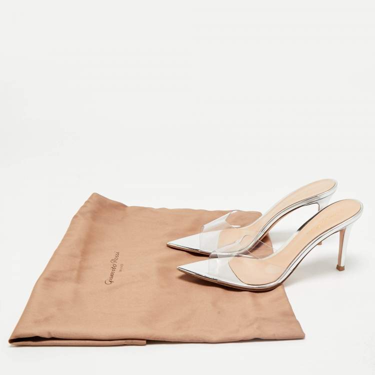 Pre Owned Gianvito Rossi Silver PVC Plexi Illusions Slide Sandals Size 38.5