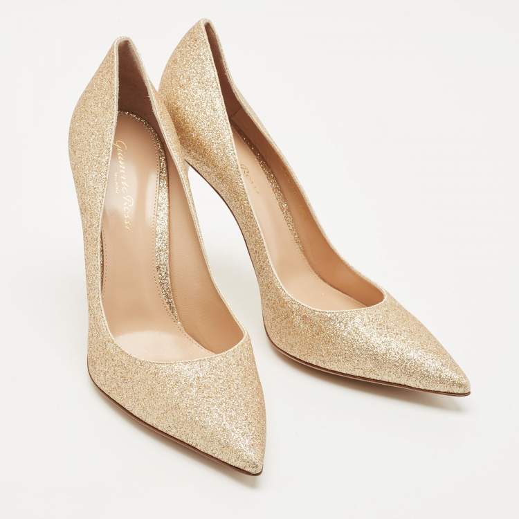 Pre Owned Gianvito Rossi Gold Glitter Gianvito Pumps Size 38.5