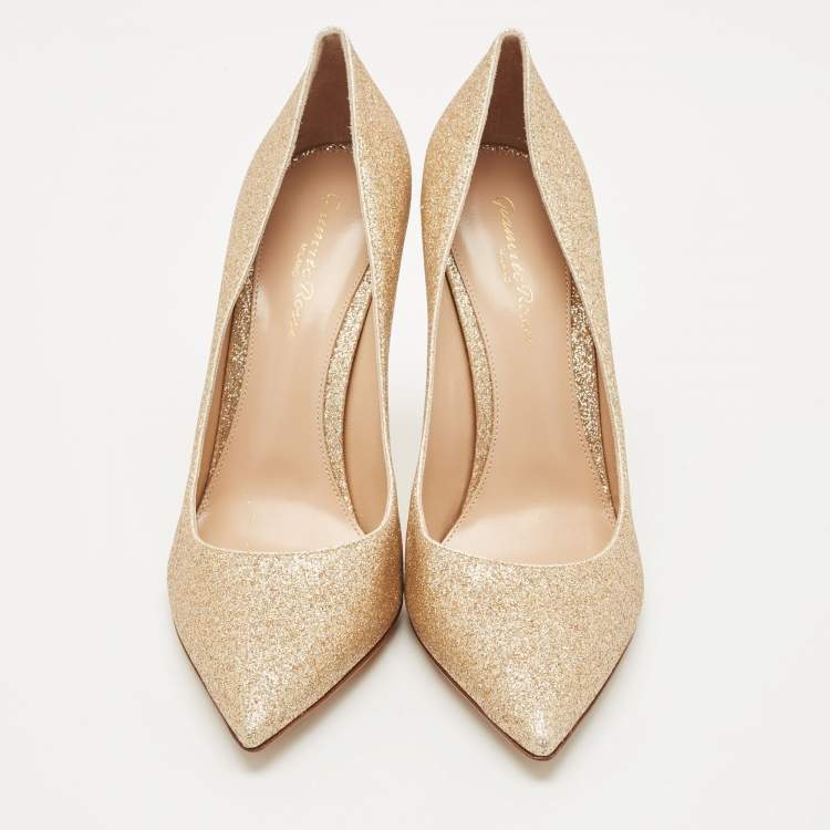 Pre Owned Gianvito Rossi Gold Glitter Gianvito Pumps Size 38.5