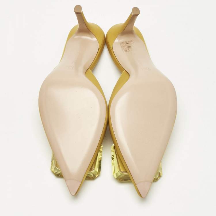 Pre Owned Gianvito Rossi Yellow Satin Crystal Embellished Jaipur Mules Size 37