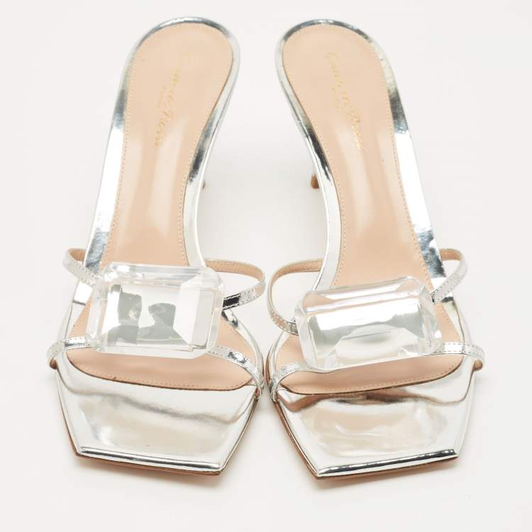 Pre Owned Gianvito Rossi Silver Leather Crystal Embellished Jaipur Sandals Size 41