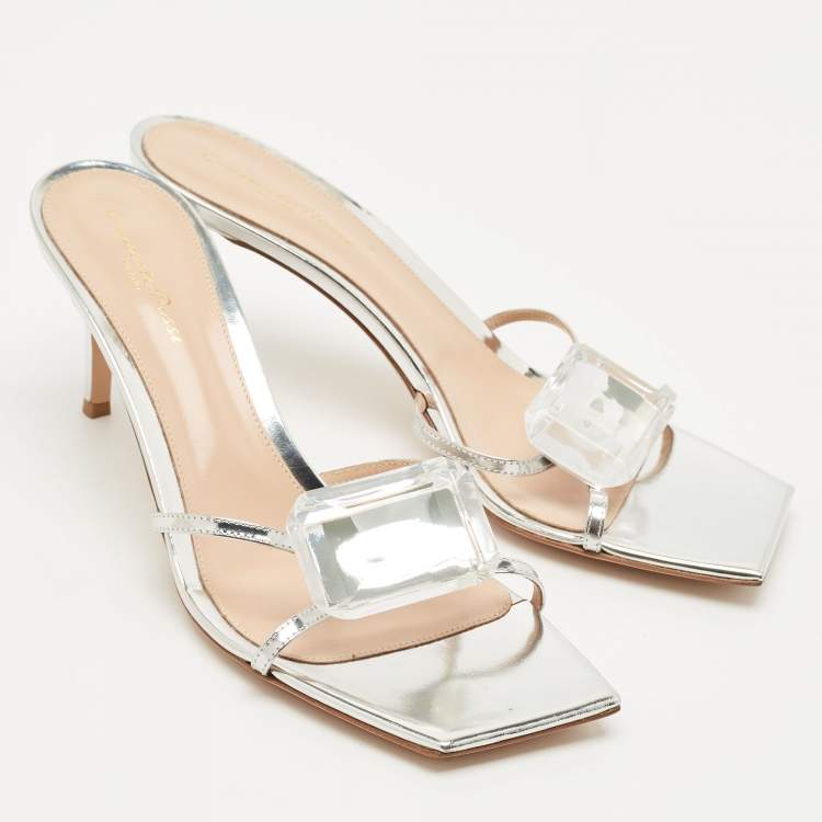 Pre Owned Gianvito Rossi Silver Leather Crystal Embellished Jaipur Sandals Size 41