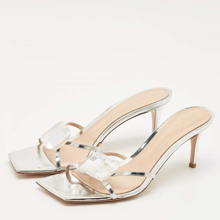 Pre Owned Gianvito Rossi Silver Leather Crystal Embellished Jaipur Sandals Size 41