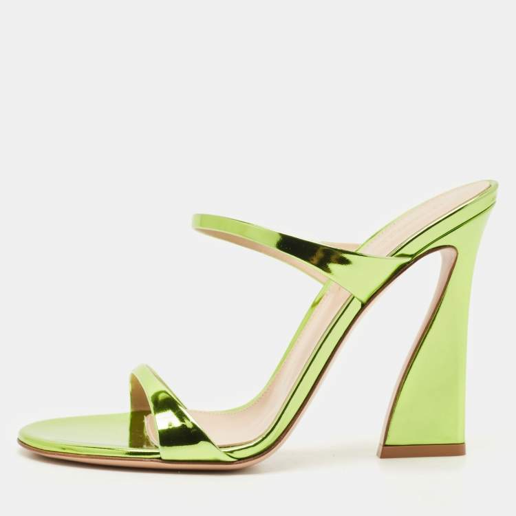 Pre Owned Gianvito Rossi Metallic Green Leather Aura Sandals Size 37.5