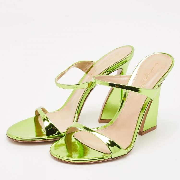 Pre Owned Gianvito Rossi Metallic Green Leather Aura Sandals Size 37.5