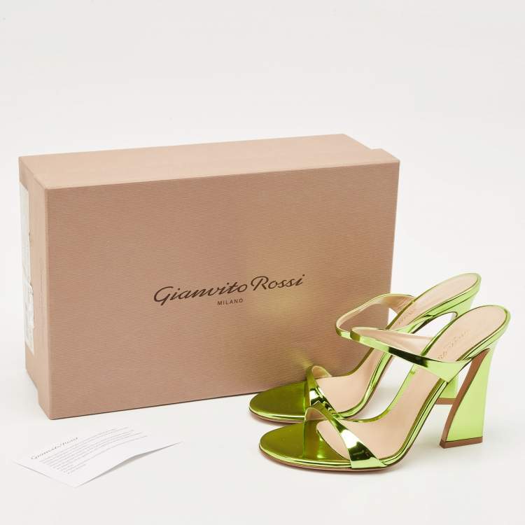 Pre Owned Gianvito Rossi Metallic Green Leather Aura Sandals Size 37.5
