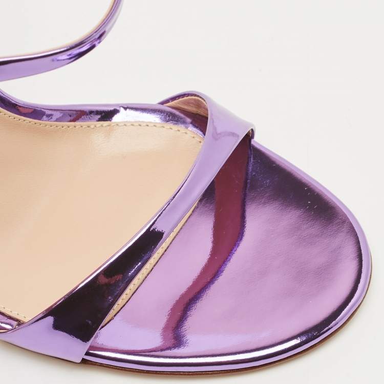 Pre Owned Gianvito Rossi Metallic Purple Leather Aura Sandals Size 37.5