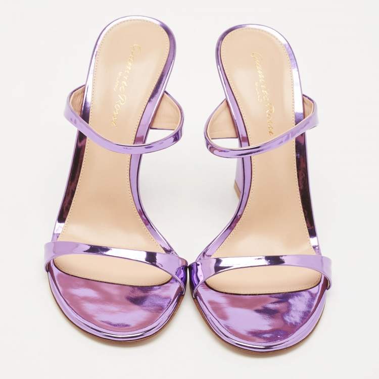 Pre Owned Gianvito Rossi Metallic Purple Leather Aura Sandals Size 37.5