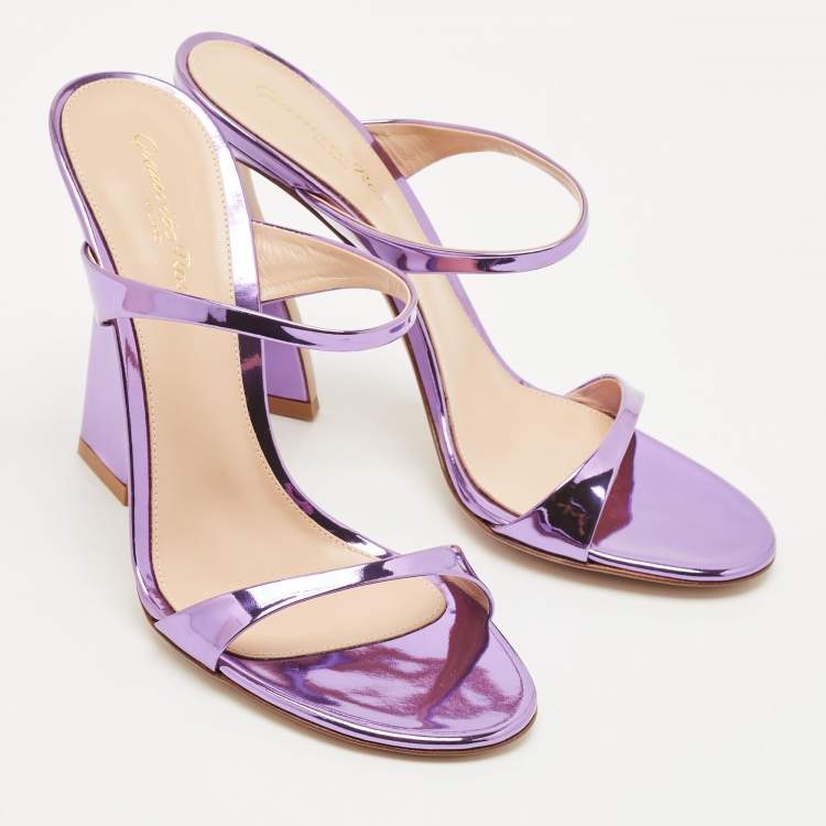 Pre Owned Gianvito Rossi Metallic Purple Leather Aura Sandals Size 37.5