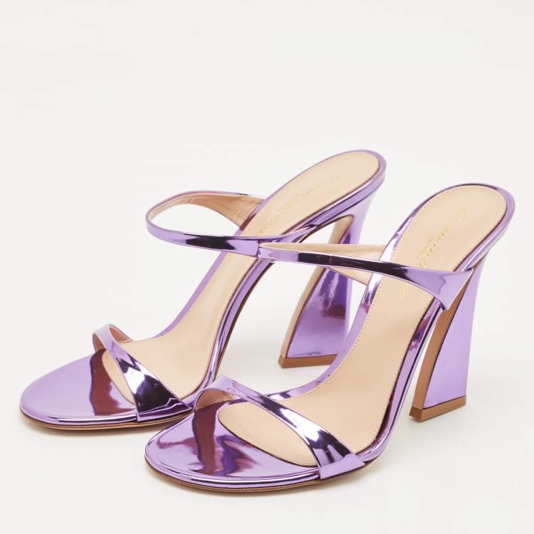 Pre Owned Gianvito Rossi Metallic Purple Leather Aura Sandals Size 37.5