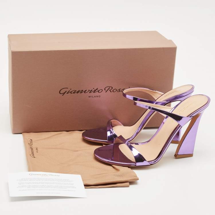 Pre Owned Gianvito Rossi Metallic Purple Leather Aura Sandals Size 37.5